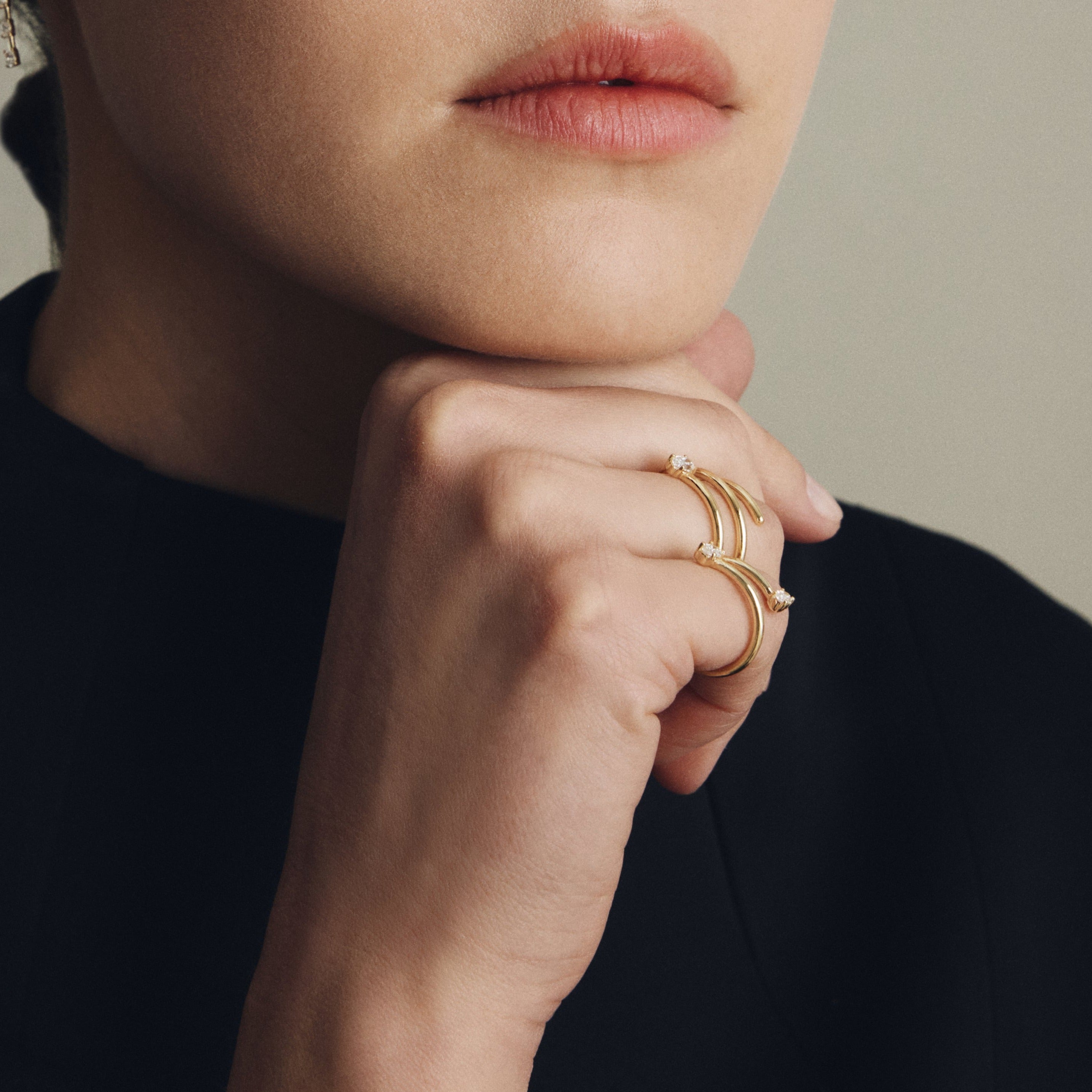 WIRE 3 ROWS DIAMOND RING / WHITE